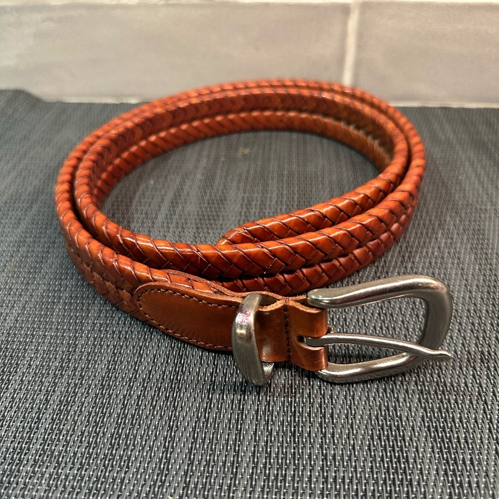 Coach Leather Braided Belt Silver Buckle Serpentine 5922 Size 40 Tan